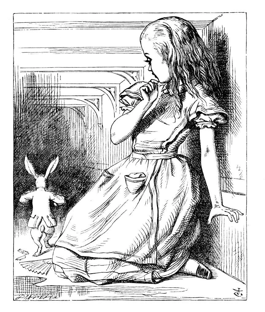Giant-Alice-watching-Rabbit-run-away