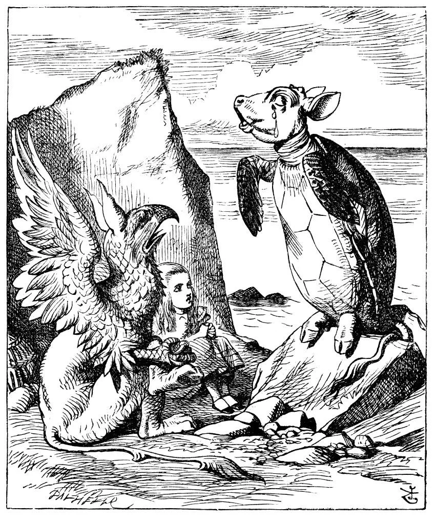 Mock-Turtle-and-Gryphon-singing-to-Alice