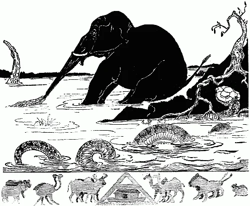 Đây là Voi Con đang bị Cá Sấu kéo mũi.