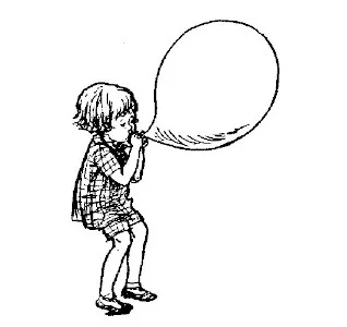 Christopher Robin, đây, con đang thổi một quả khinh khí cầu lớn.