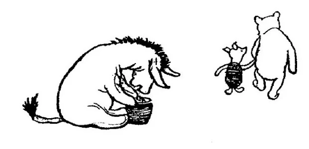 Bức tranh này cho thấy Eeyore đang sử dụng Quả Bóng và Chiếc Hũ Hữu Ích của cậu ấy. Đuôi cậu vểnh lên. Pooh và Lợn Con đang tay trong tay bỏ đi.
