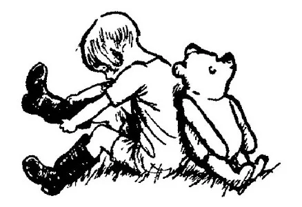Một bức vẽ cho thấy Pooh và Christopher Robin đang ngồi quay lưng vào nhau. Chistopher Robin đang mang Đôi Ủng To.