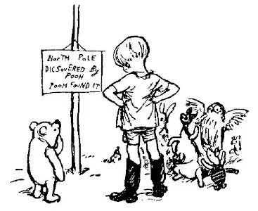 Bức vẽ cho thấy Christopher Robin và Pooh đang chiêm ngưỡng Bắc Cực, được cắm dưới đất, với một tấm biển "được khám phá bởi Pooh" đính kèm. Thỏ, Lợn Con, Kanga, Roo, và Cú cũng đều có mặt ở đó.