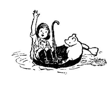 Bức vẽ cuối cùng trong chương cho thấy Christopher Robin đang vẫy tay từ con tàu "Trí Khôn Của Pooh" (thực ra là một chiếc ô lật ngược chứ không thực sự là một con tàu) và Pooh đang cầm một loại mái chèo nào đó.